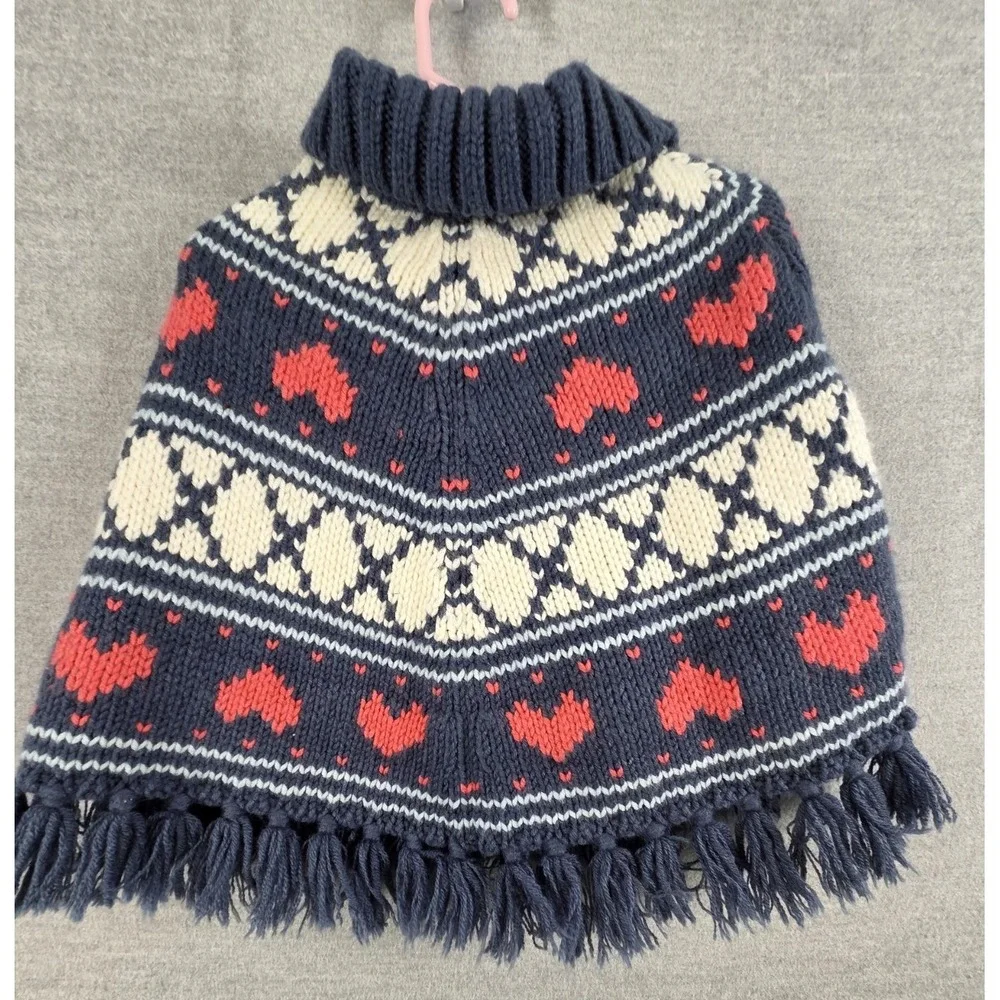 Old Navy Sweater Poncho Shawl Crochet Knit Hearts Size 12-18 Months Cape School